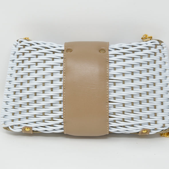 Wicker  and straw material mix clutch bag