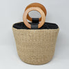 ウッドハンドル　刺繍バックWood handle mini basket with embroidery